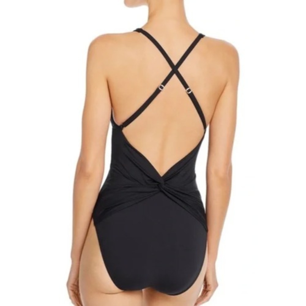 New Bleu Rod Beattie Black One Piece Swimsuit Womens 4 Halter Twisted Slimming - Picture 11 of 12